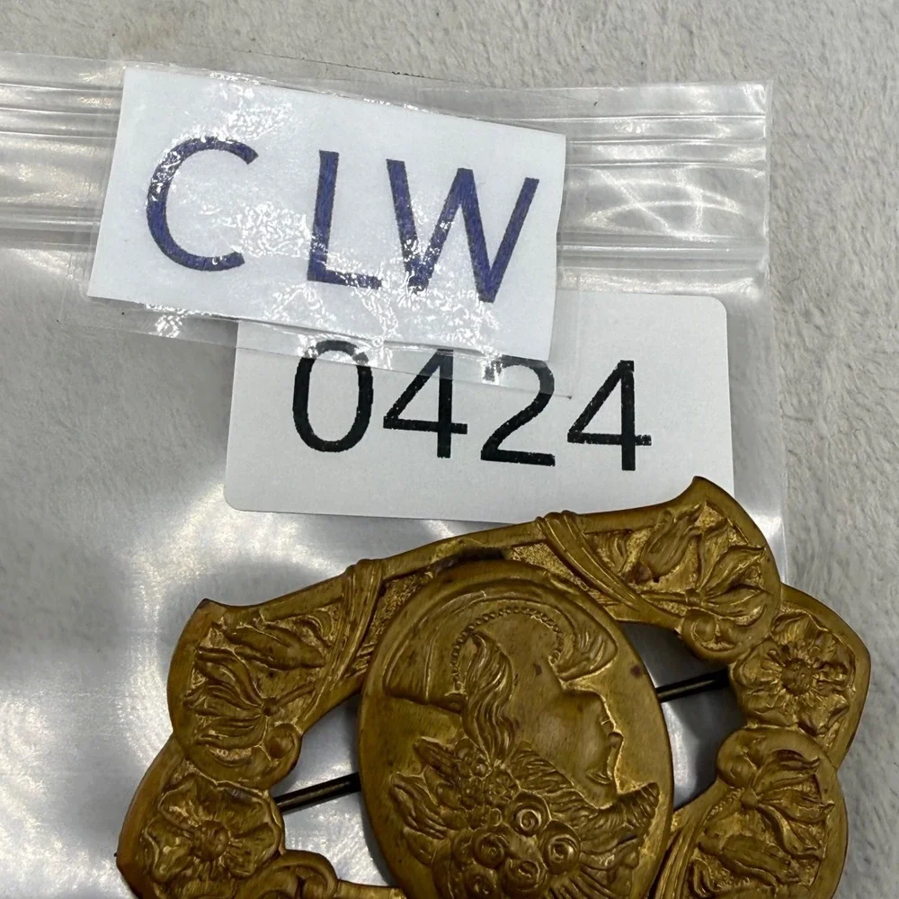 Vintage Brass Cameo Brooch Sash Pin